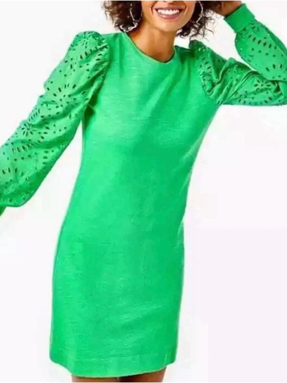 Lily Pulitzer Eyelet Long Sleeve Lime Green Jasona Dress Size Medium EUC